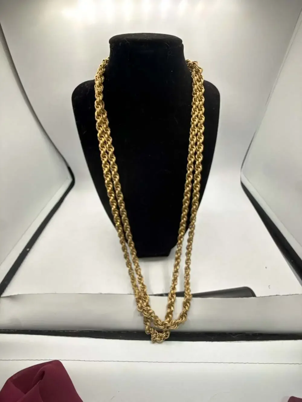 Vintage Long Gold-Tone Twisted Rope Chain Necklace